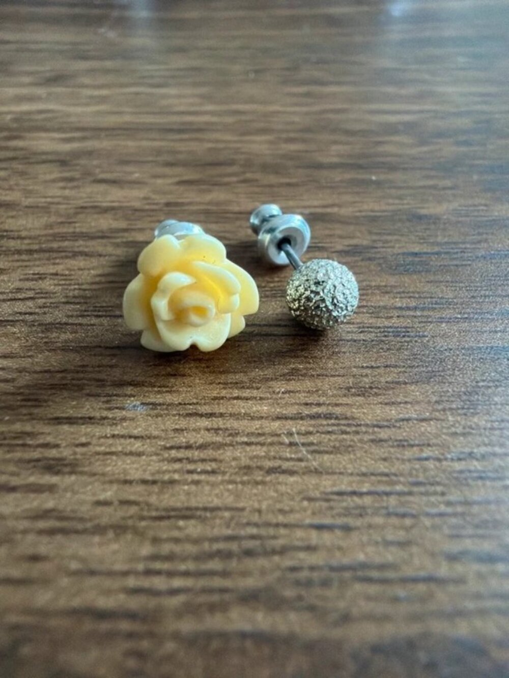 Vintage Asymmetric Stud Earrings | Cream Rose & Textured Ball